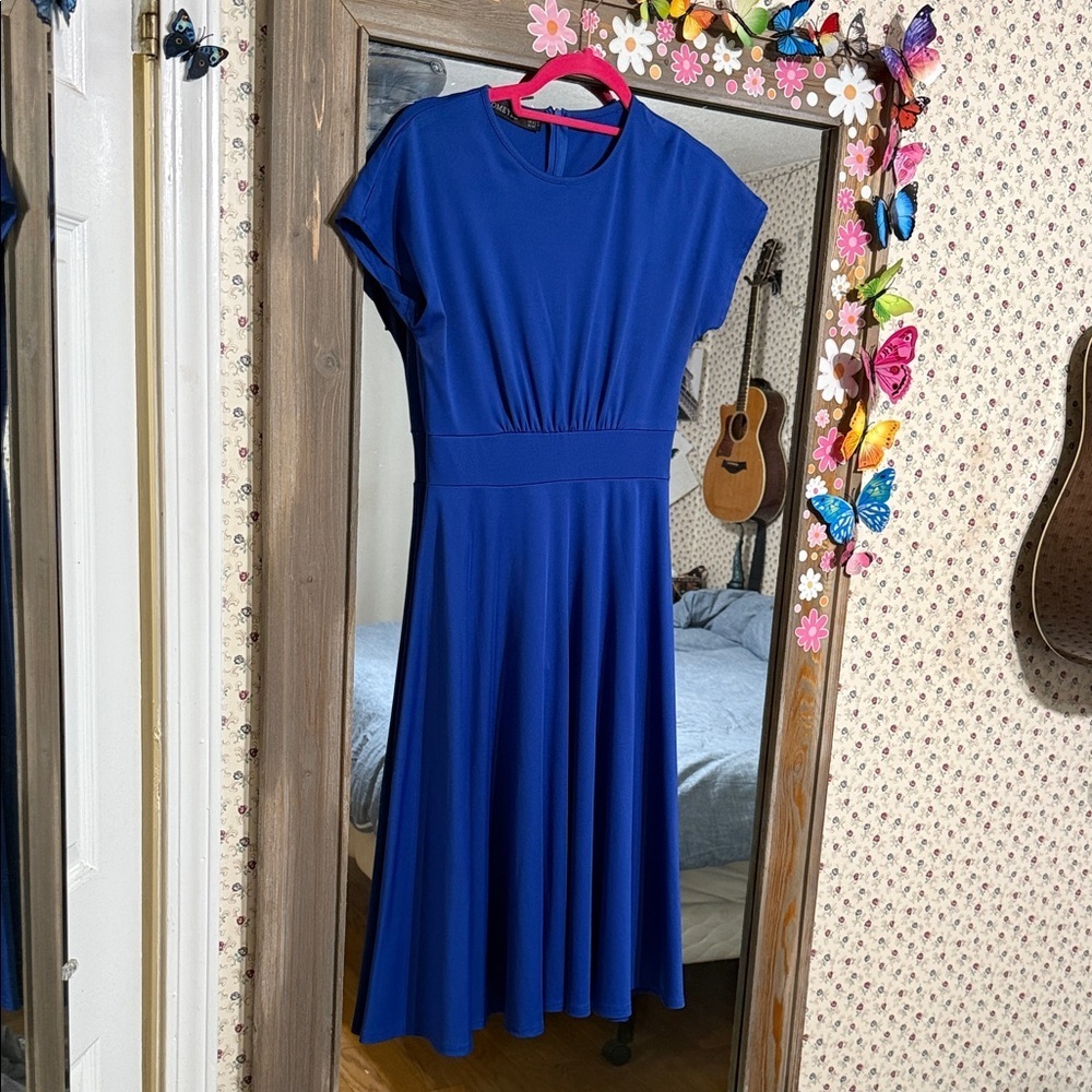 Homeyee Royal Blue Fit & Flare Midi Dress - Size 4